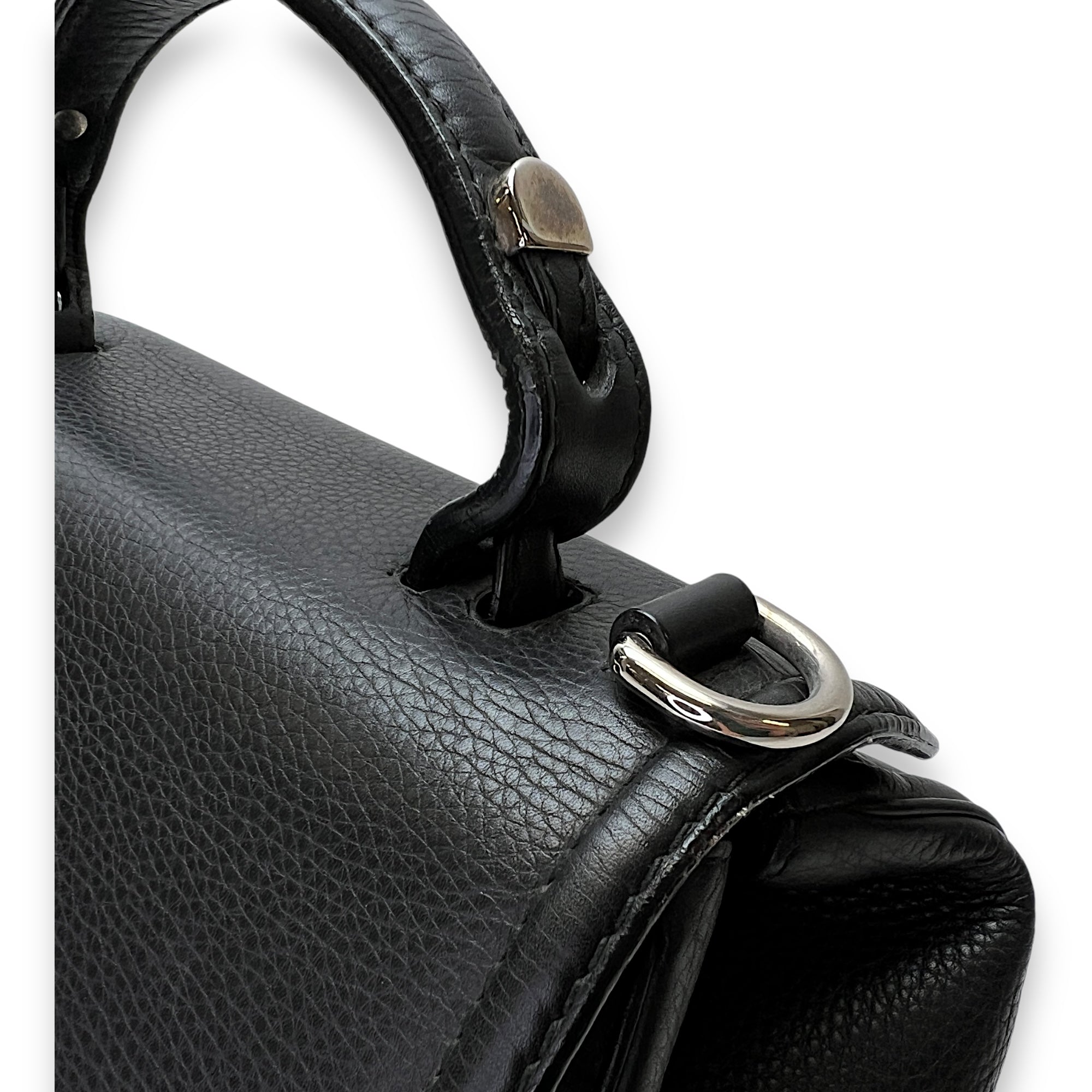 Bamboo Top Handle Bag Black in Calfskin, Silver hardware