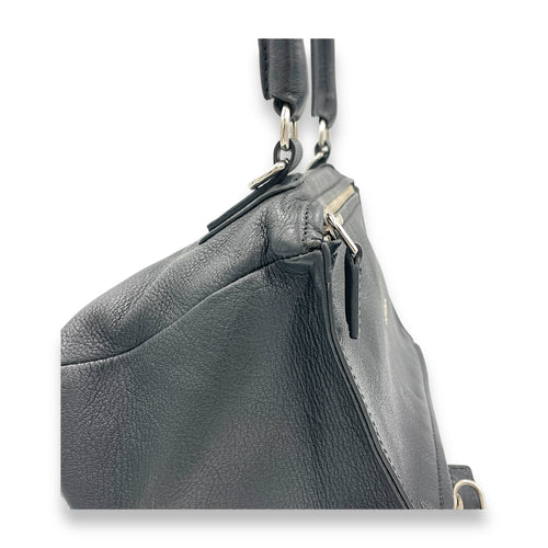 Pandora Small Black Shoulder Bag in Goat Leather, Silver hardware