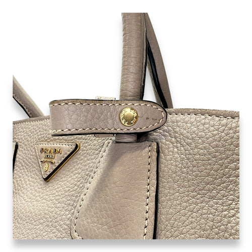 Logo Top Handle Bag Beige in Calfskin, Gold hardware