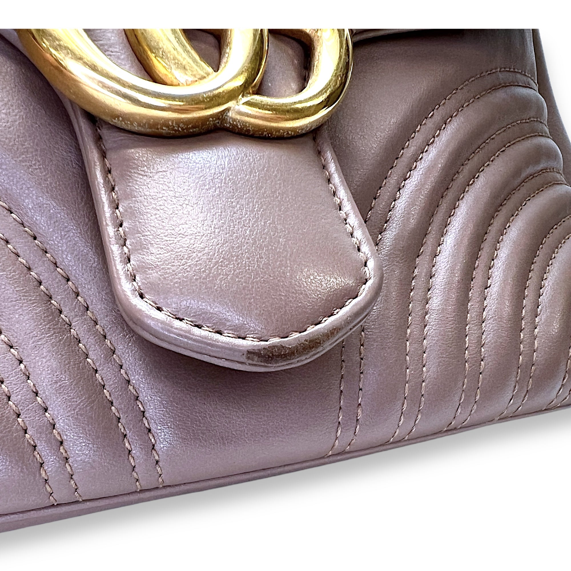 GG Marmont Top Handle Bag Pink in Calfskin, Gold hardware