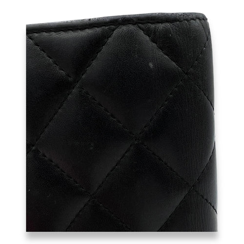 Cambon Long Black Wallet in Calfskin, Silver hardware