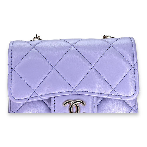 Classic Flap Chain Mini Purple Card Holder in Lambskin, Light Gold hardware