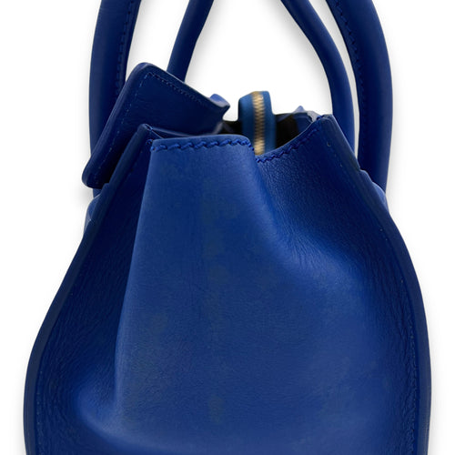 Luggage Micro Blue Top Handle Bag in Calfskin, Gold hardware