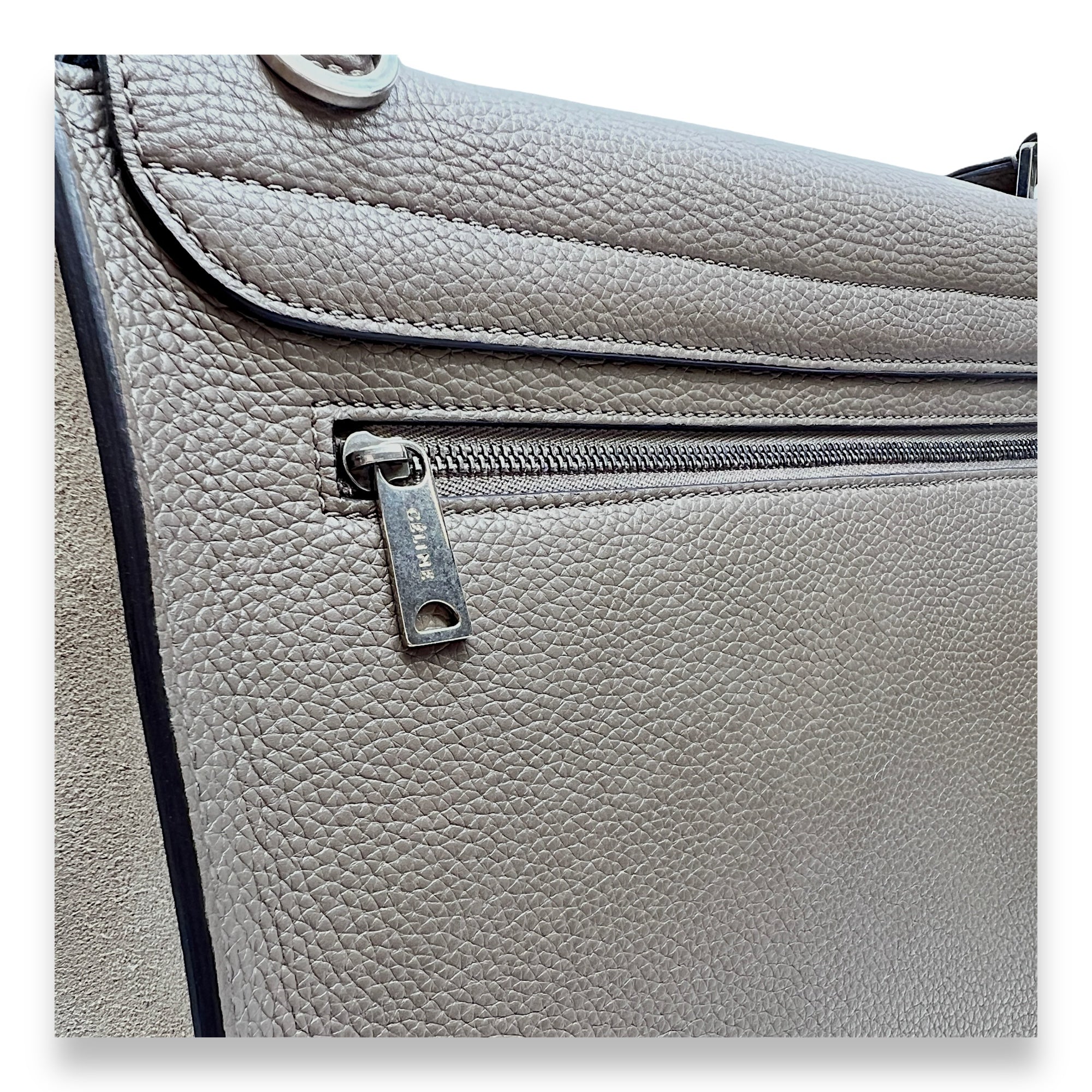 Trapeze Medium Brown Top Handle Bag in Calfskin, Silver hardware