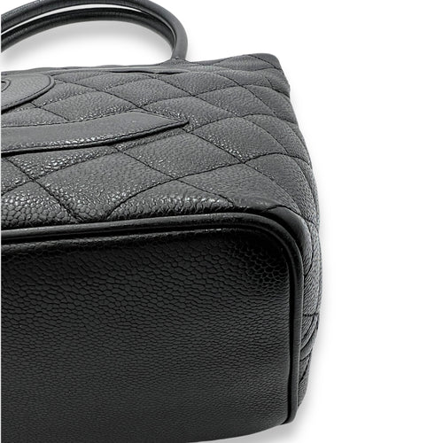 Medallion Tote Bag Black in Caviar Leather, Silver hardware