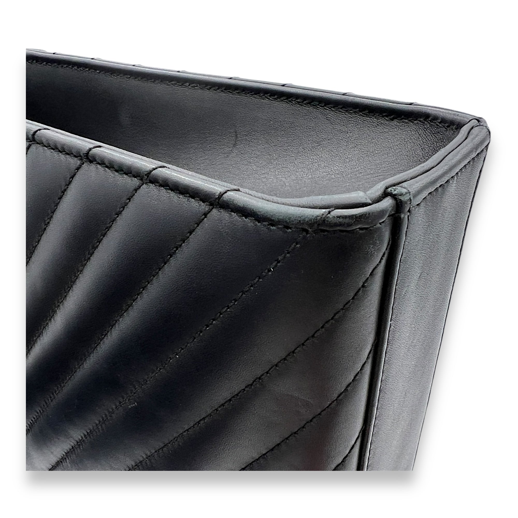 Envelope Shoulder Bag Black in Calfskin, Silver hardware