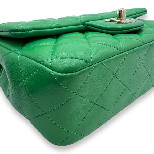 Classic Mini Rectangular Green Crossbody Bag in Lambskin, Gold hardware