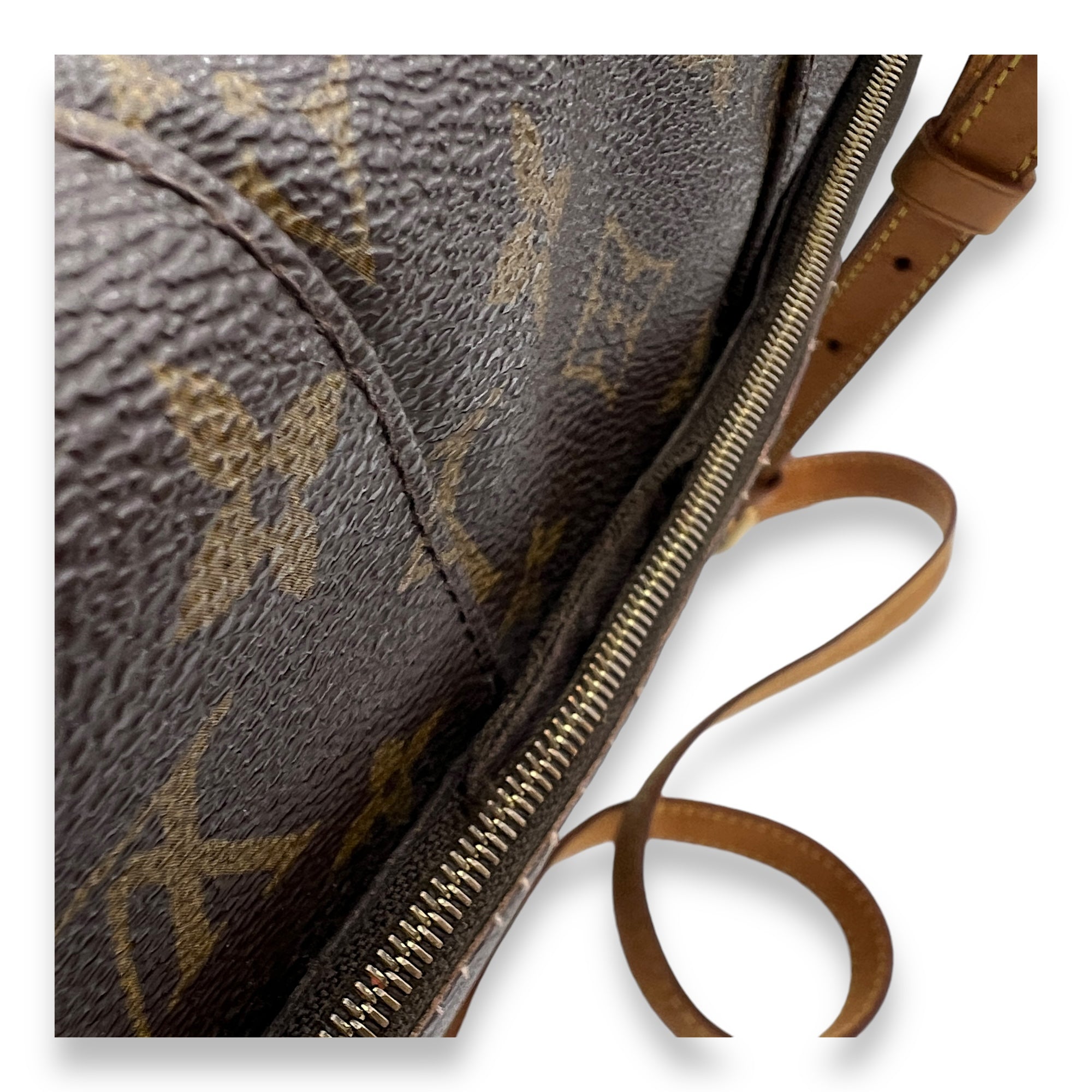 Menilmontant MM Brown Crossbody Bag in Monogram Coated Canvas, Gold hardware