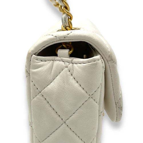 Square Bag Mini White Crossbody Bag in Lambskin, Gold hardware