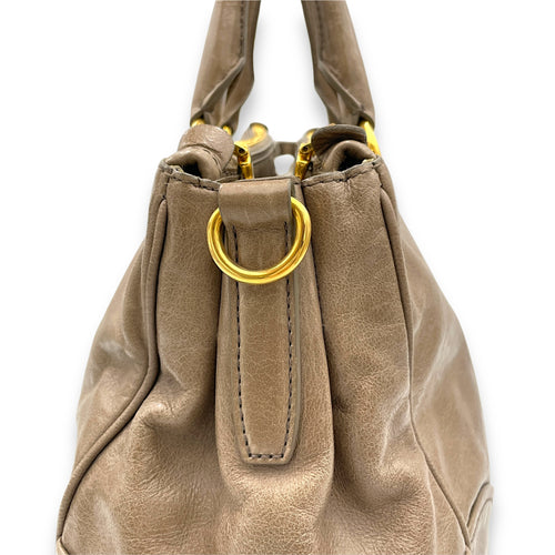 Two-Way Brown Top Handle Bag in Calfskin, Gold hardware