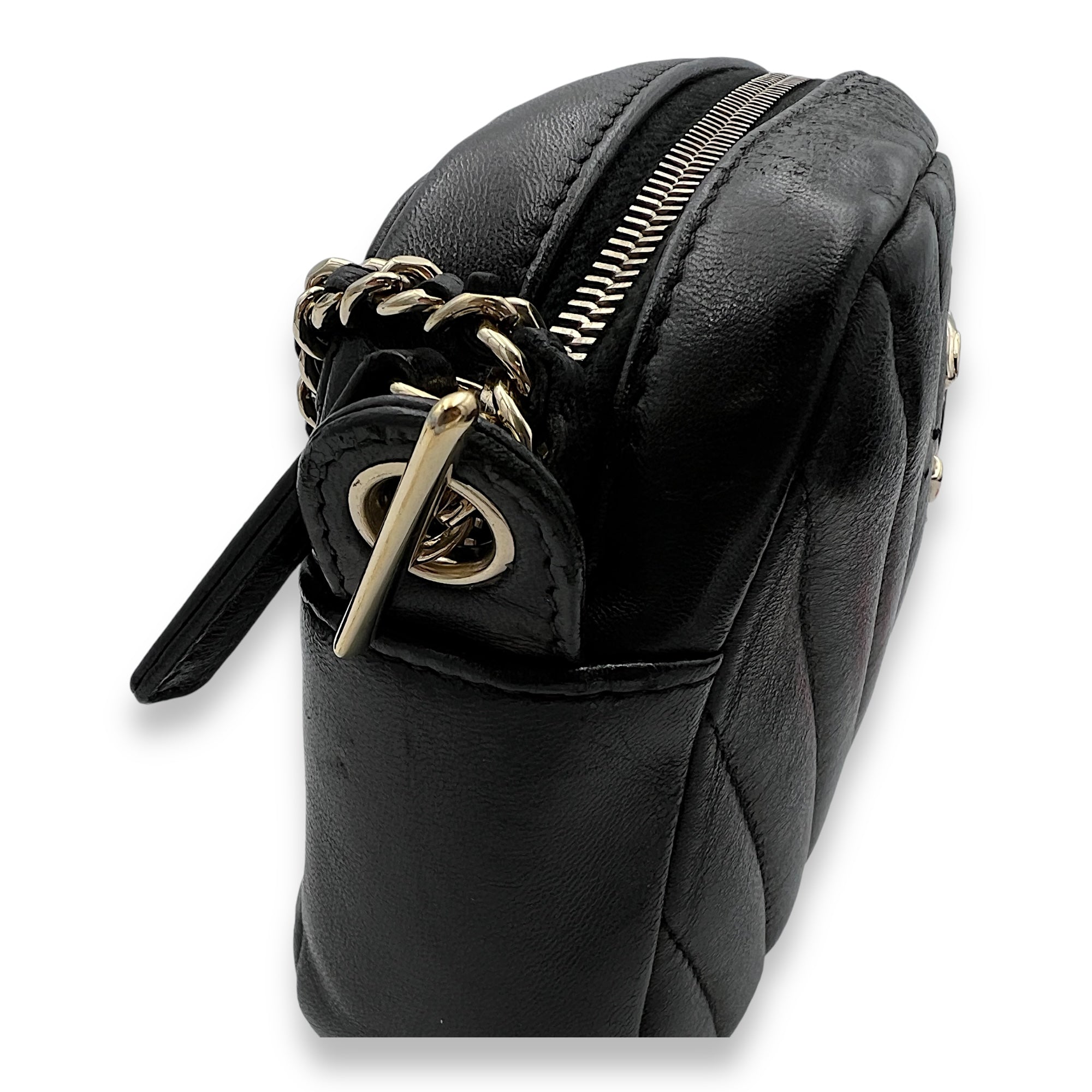 Camera Crossbody Bag Black in Calfskin, Gold hardware