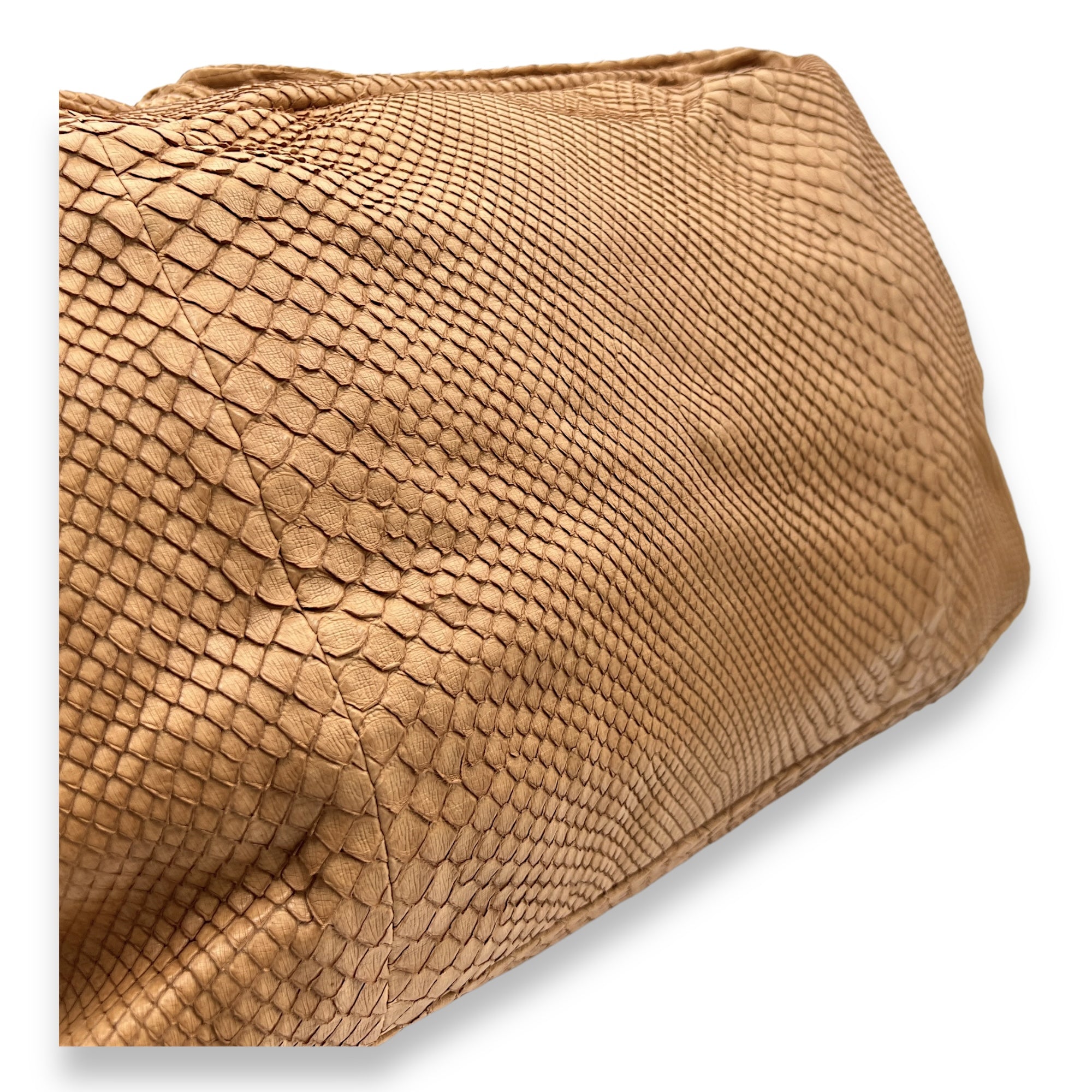 Hobo Brown Shoulder Bag in Python Leather, Gold hardware