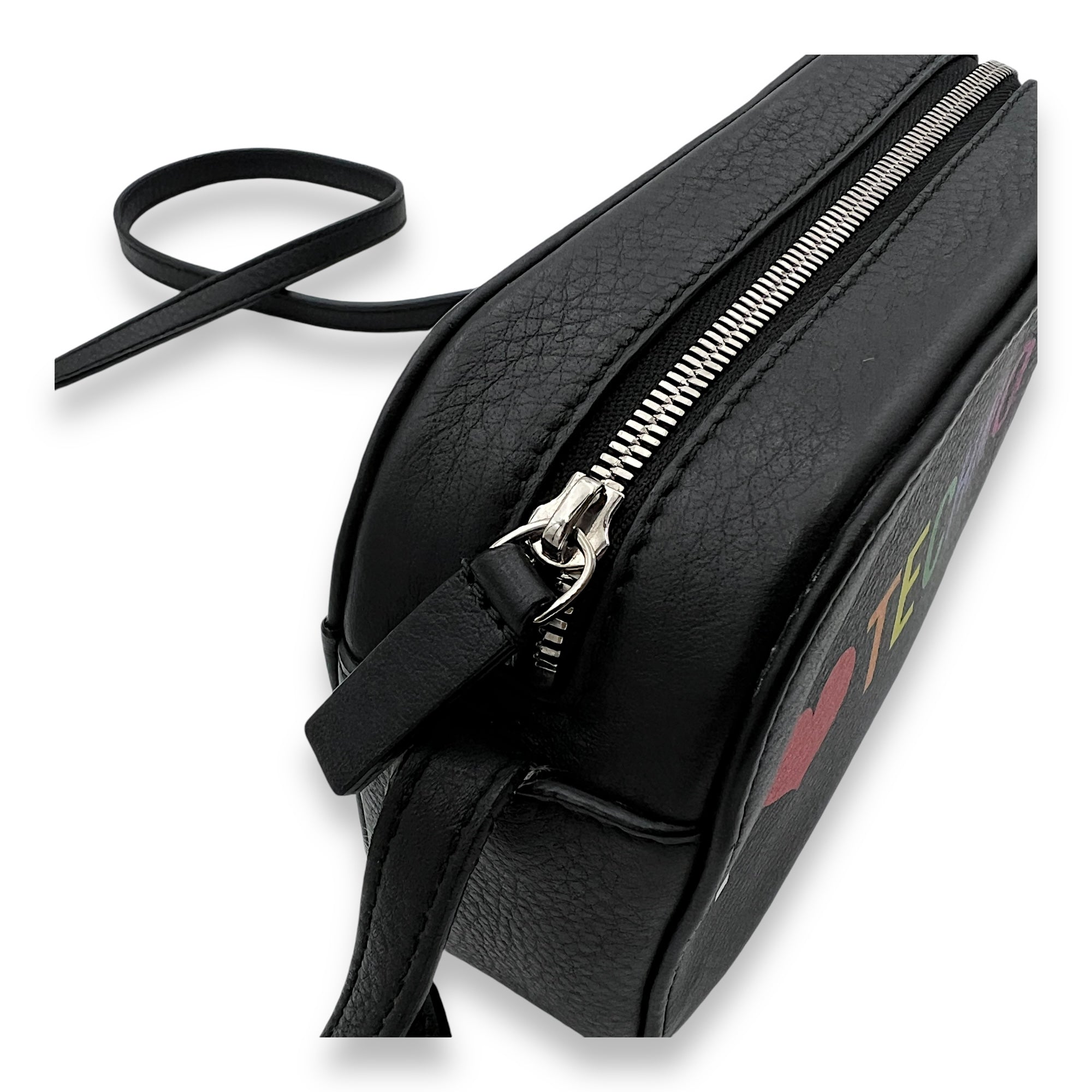 I Love Techno XS Everyday Camera Black Crossbody Bag in Calfskin, Silver hardware