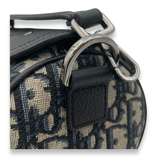 Saddle Roller Blue Crossbody Bag in Jacquard, Silver hardware