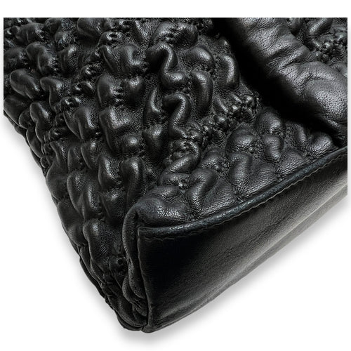 Hidden Chain Wrinkled Black Tote Bag in Lambskin, Silver hardware