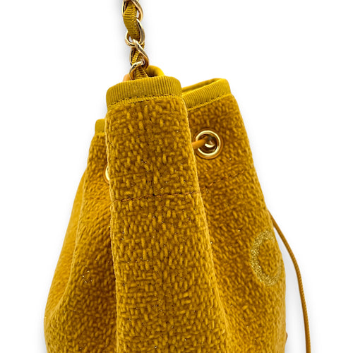 Deauville Bucket Bag Yellow in Tweed, Silver hardware