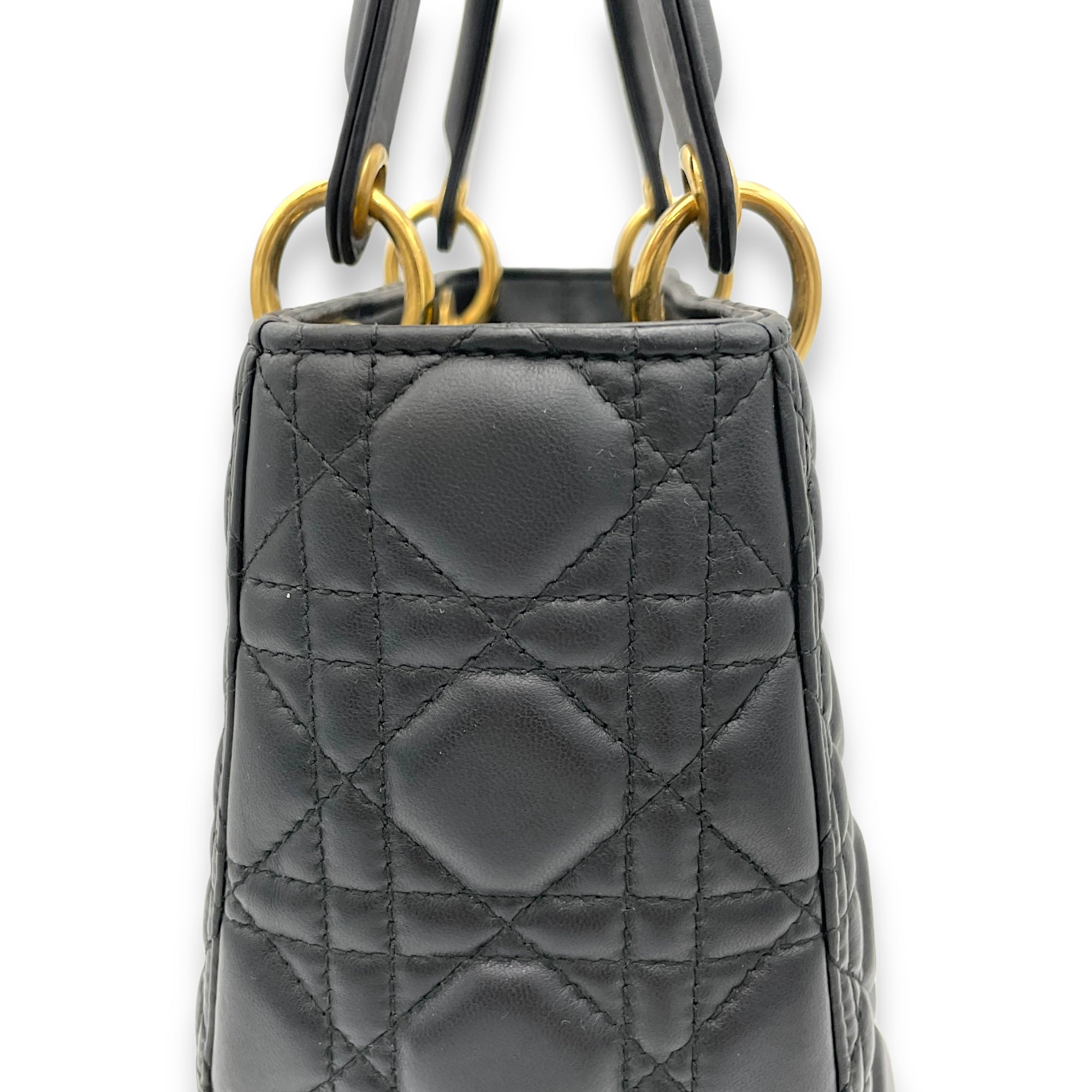 Lady Dior Top Handle Bag Black in Lambskin, Gold hardware