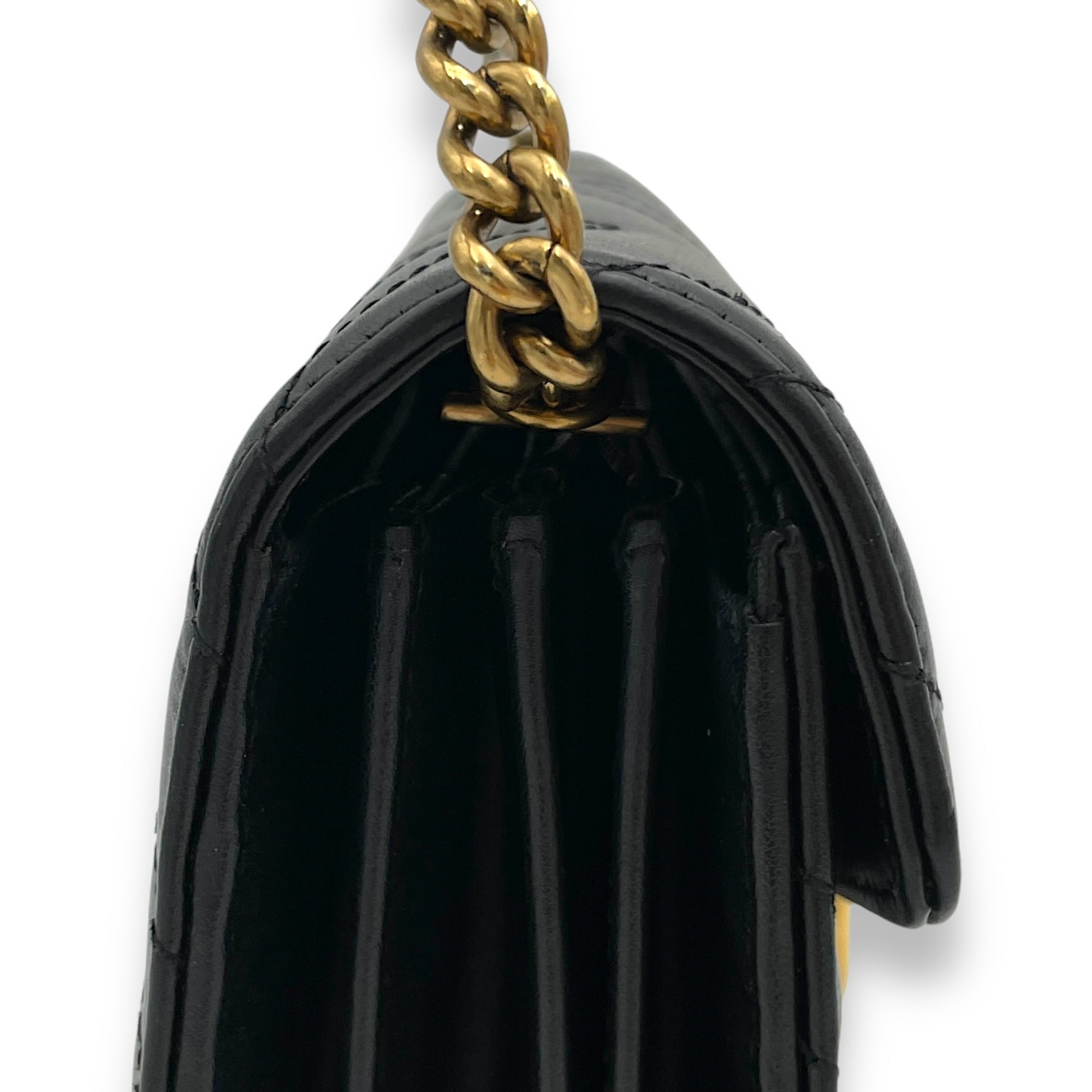 GG Marmont Small Black Wallet On Chain in Lambskin, Gold hardware