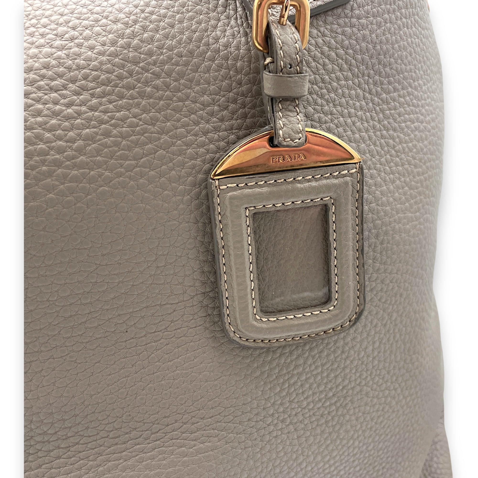 Logo Beige Top Handle Bag in Calfskin, Gold hardware