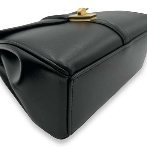 16 Mini Black Top Handle Bag in Calfskin, Gold hardware