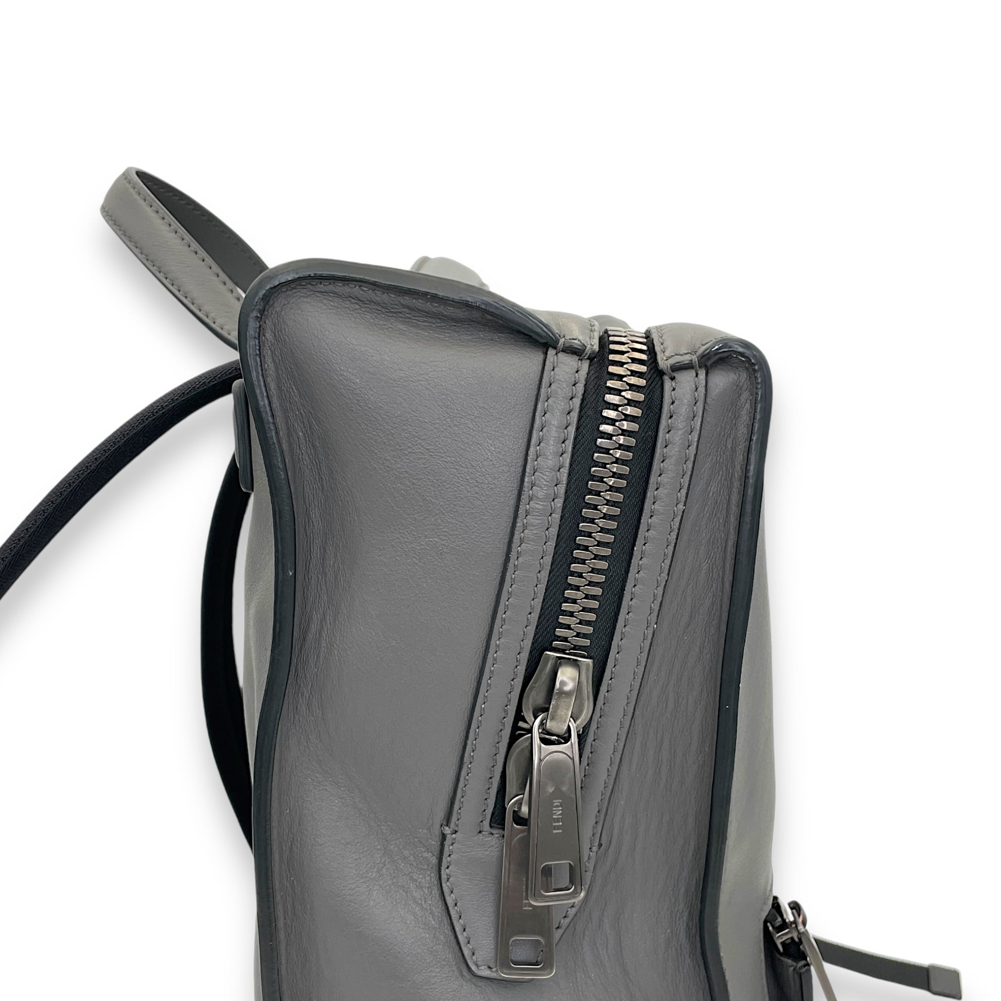 Logo Grey Backpack in Calfskin, Silver hardware