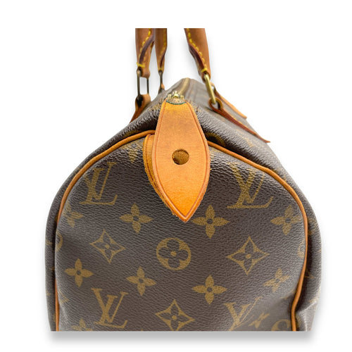 Speedy Top Handle Bag 30 Brown in Monogram Coated Canvas, Gold hardware