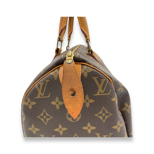 Speedy Top Handle Bag 30 Brown in Monogram Coated Canvas, Gold hardware