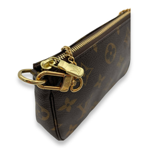 Pochette Accessoires Mini Brown Pouch in Monogram Coated Canvas, Gold hardware