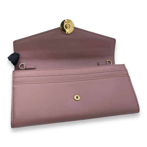 F logo Pink Wallet On Chain in Calfskin, Gold hardware