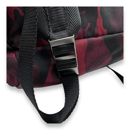 Camouflage Backpack Red in Nylon, Gunmetal hardware