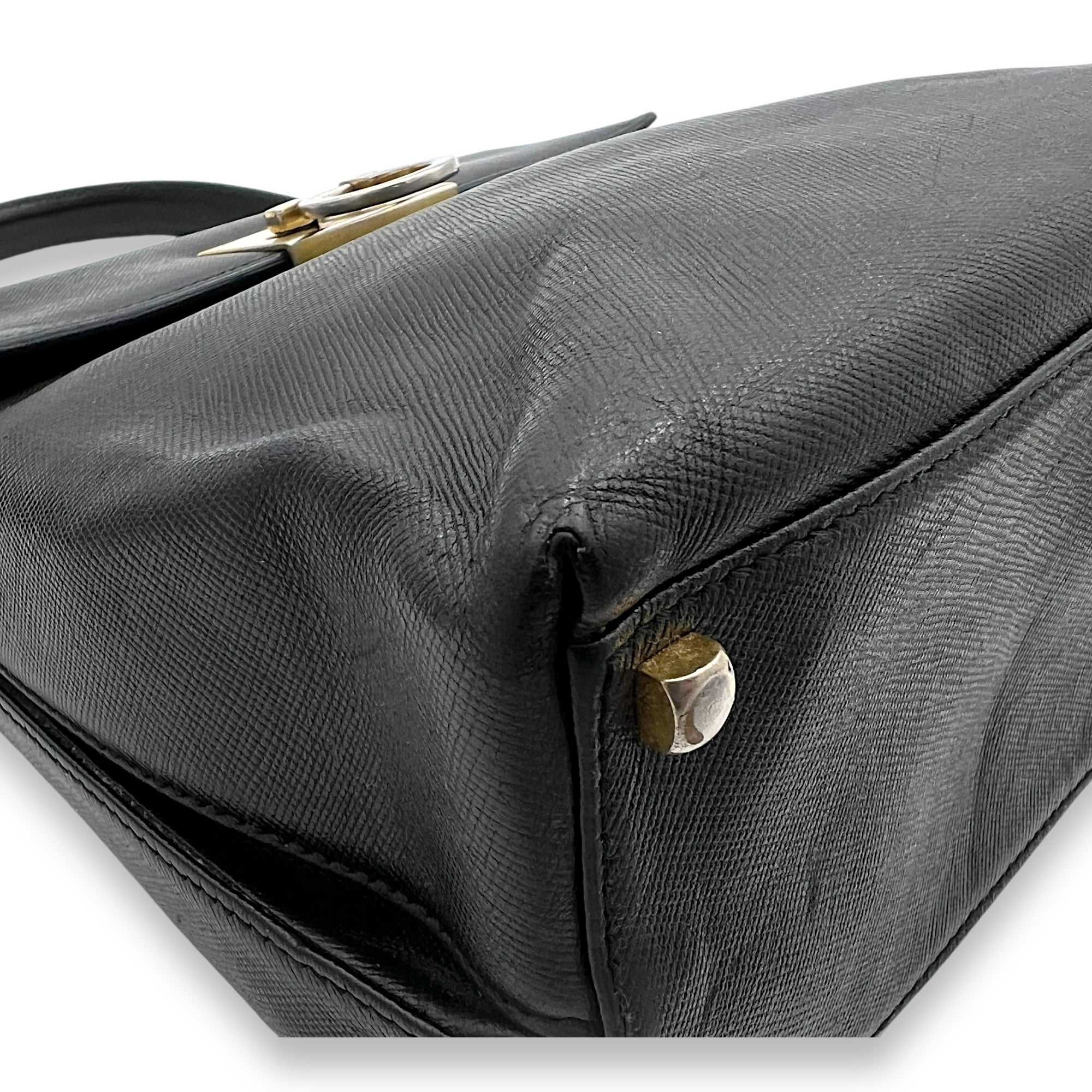 Gancini Top Handle Bag Black in Calfskin, Gold hardware