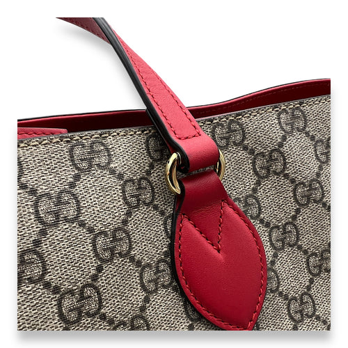 GG Supreme Snake Heart Embroidered Brown Top Handle Bag in Monogram Coated Canvas, Gold hardware