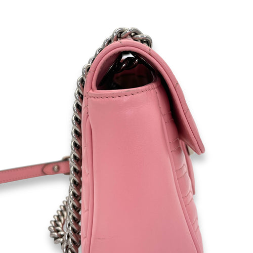 GG Marmont Small Pink Shoulder Bag in Calfskin, Silver hardware