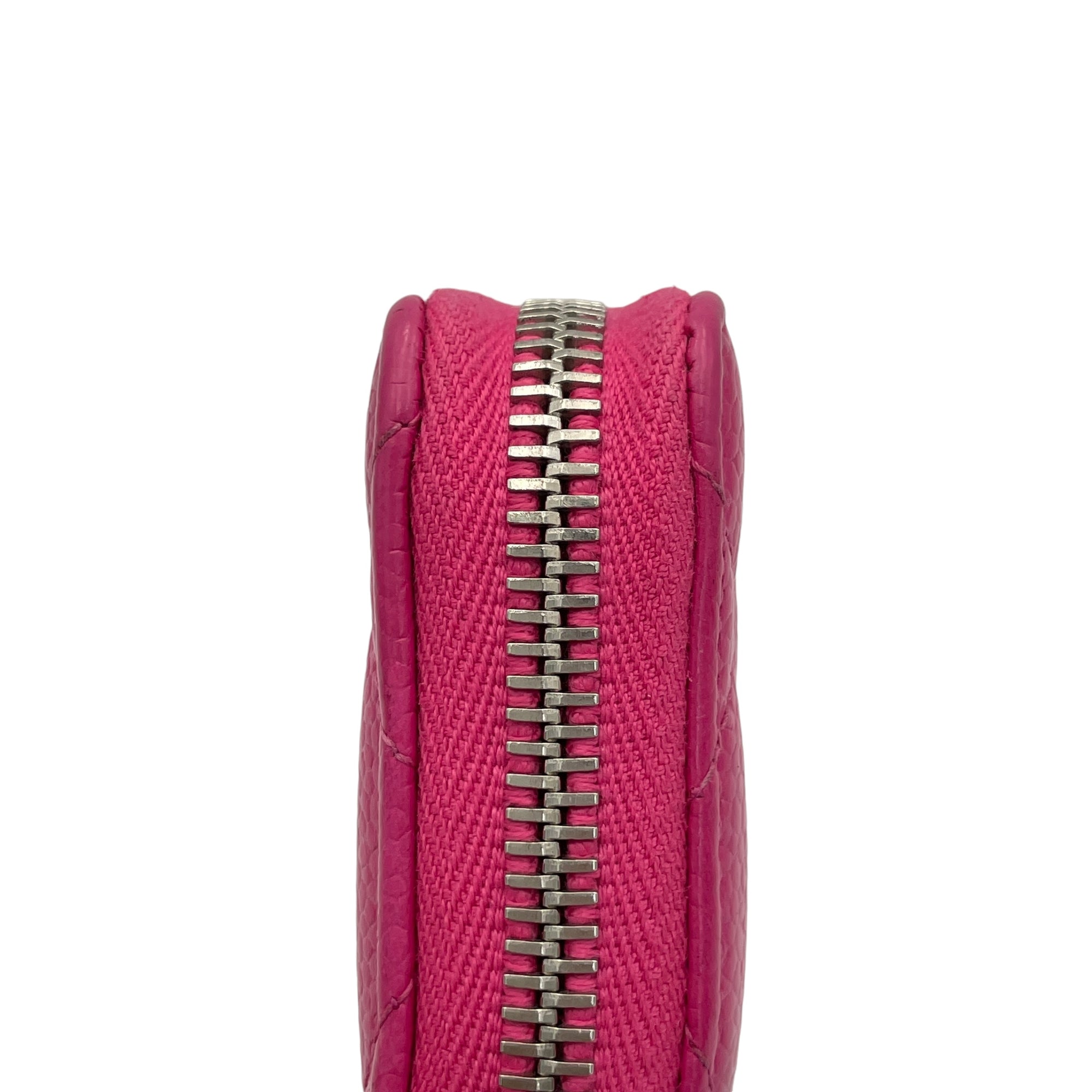 Quilted Timeless Compact Pink Wallet in Caviar Leather, Silver hardware