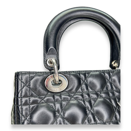 Lady Dior Medium Top handle bag in Lambskin, Silver Hardware