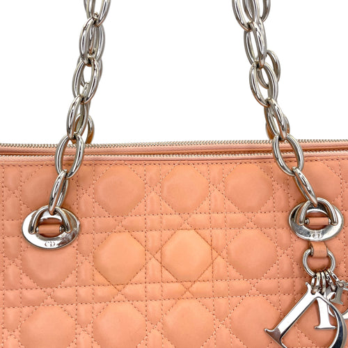 Cannage Top Handle Bag Medium Pink in Lambskin, Silver hardware