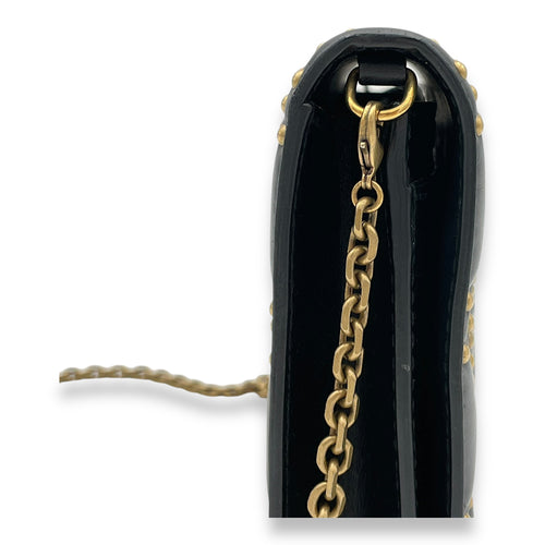 Studded Black Wallet On Chain in Lambskin, Gold hardware