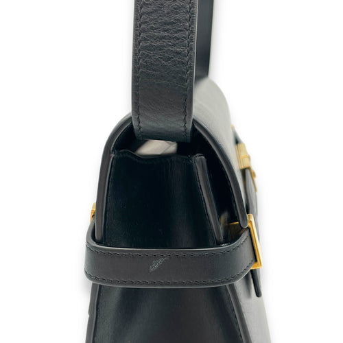 Manhattan Shoulder Bag Black in Calfskin, Gold hardware