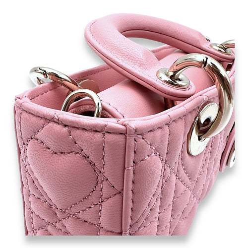 Lady D-Joy Micro Pink Top Handle Bag in Lambskin, Light Gold hardware