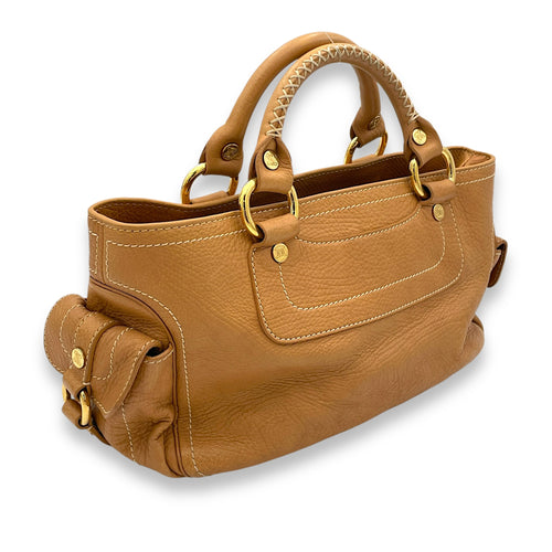 Boogie Top Handle Bag Beige in Calfskin, Gold hardware