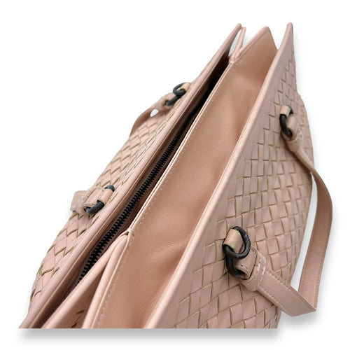 Accordion Top handle bag in Intrecciato leather, Gunmetal Hardware