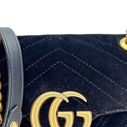 GG Marmont Small Shoulder bag in Velvet, Gold Hardware