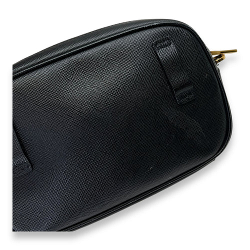 Camera Black Crossbody Bag in Saffiano Leather, Gold hardware