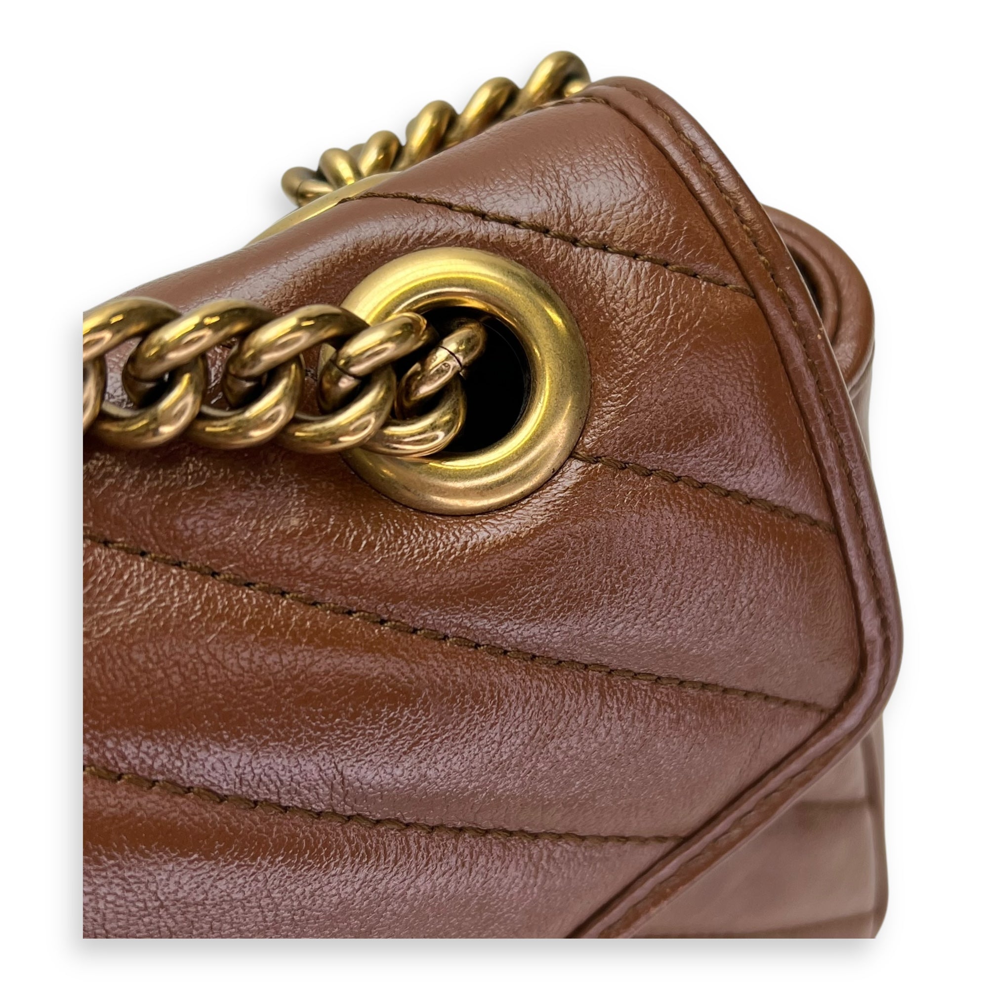 marmont Shoulder Bag Small Brown in Calfskin, Gold hardware