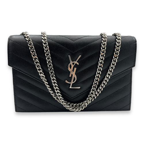 Cassandre Wallet On Chain Black in Calfskin, Silver hardware