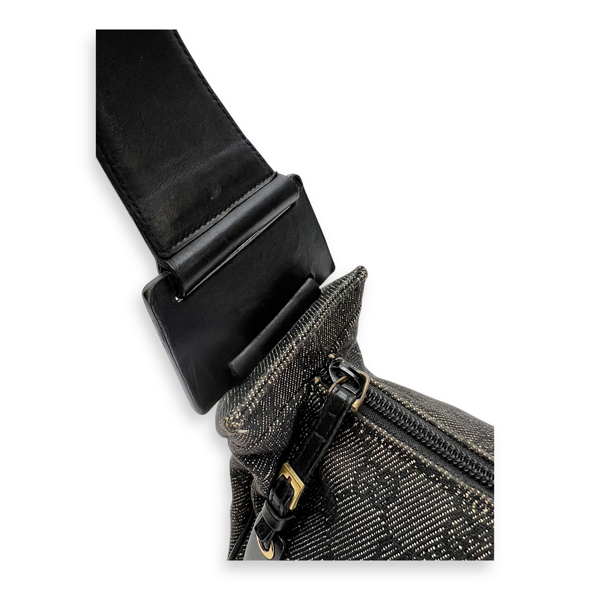 GG Black Shoulder Bag in Denim, Gold hardware