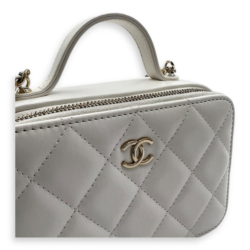 Vanity Top Handle Bag White in Calfskin, Gold hardware