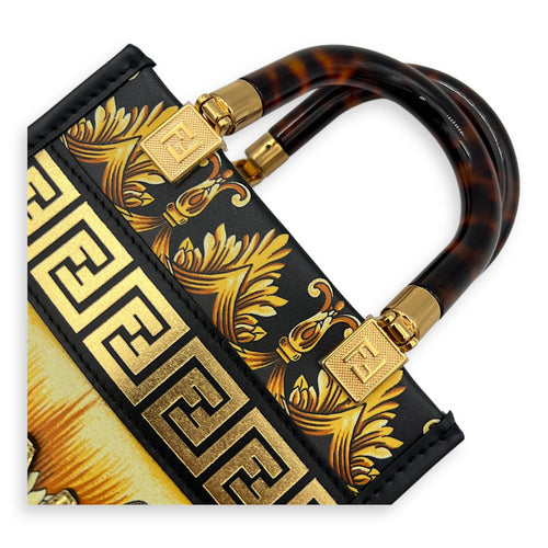 Fendace Sunshine Shopper Top Handle Bag Mini Printed FF in Calfskin, Gold hardware