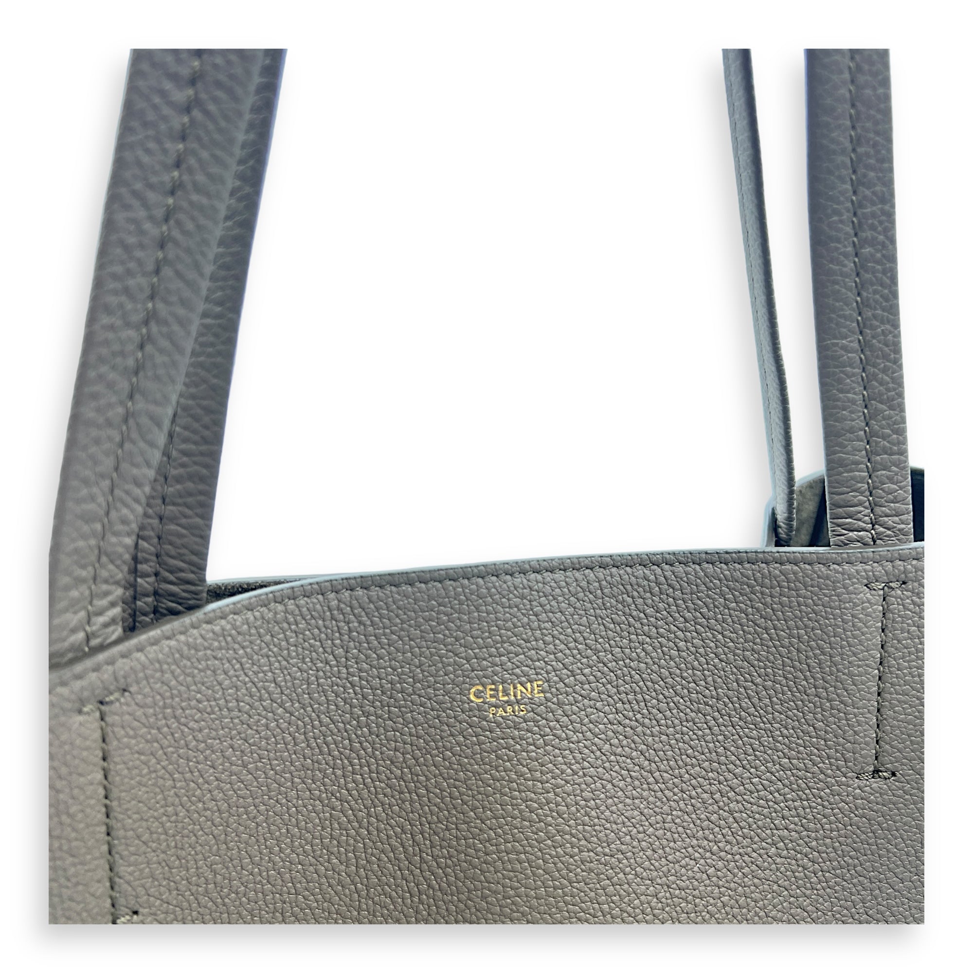 Phantom Cabas Grey Tote Bag in Calfskin, Gold hardware