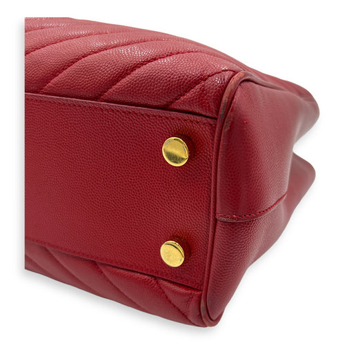 Cassandre Red Tote Bag in Caviar Leather, Gold hardware